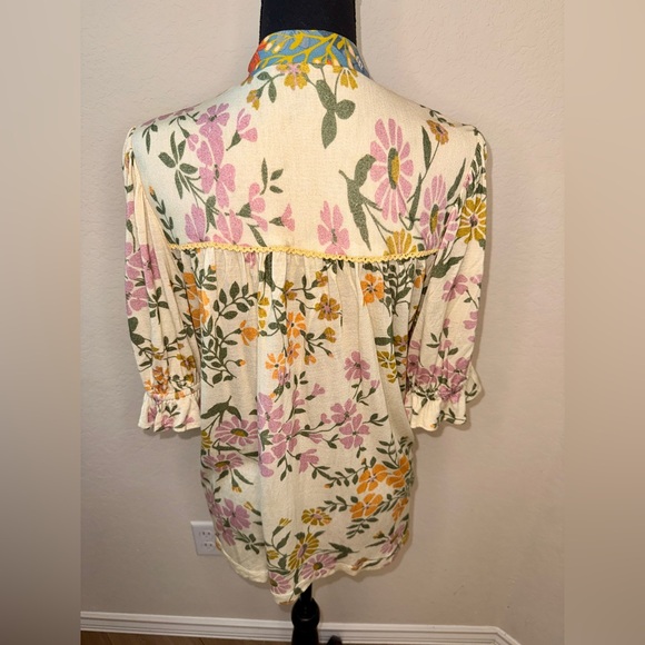 Anthro Bl-nk London Stephanie Floral Boho Blouse V-Neck M - Picture 8 of 11